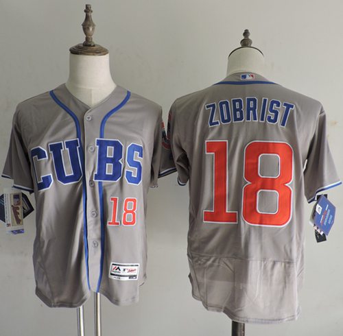 Cubs #18 Ben Zobrist Grey Flexbase Authentic Collection Alternate Road Stitched MLB Jersey